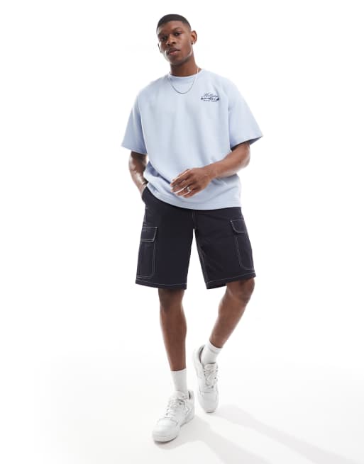 Hollister logo short sleeve oversized terry sweatshirt in light blue ASOS