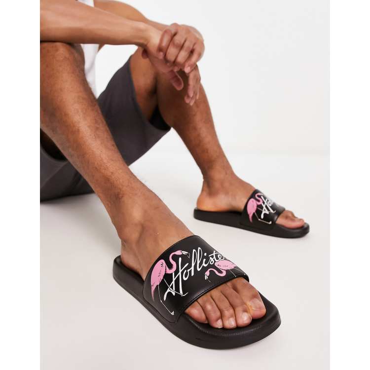 Hollister logo sliders in black ASOS