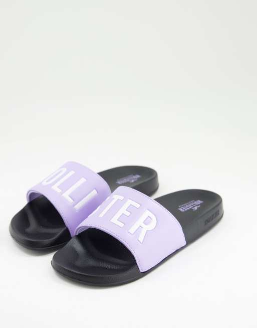 Hollister logo sliders in purple ASOS