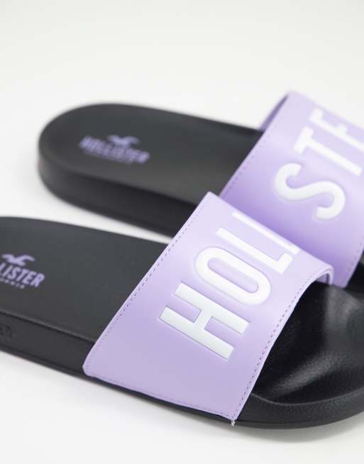 Hollister logo sliders in purple ASOS