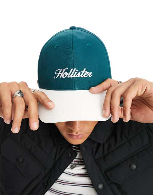 Hollister logo snapback baseball cap in green white ASOS