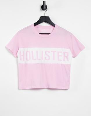 Hollister logo stripe t shirt in pink