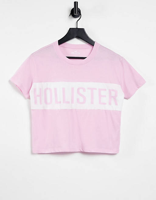 Hollister logo stripe t-shirt in pink