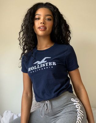 HOLLISTER Womens California Graphic T-Shirt Top UK 14 Large Navy