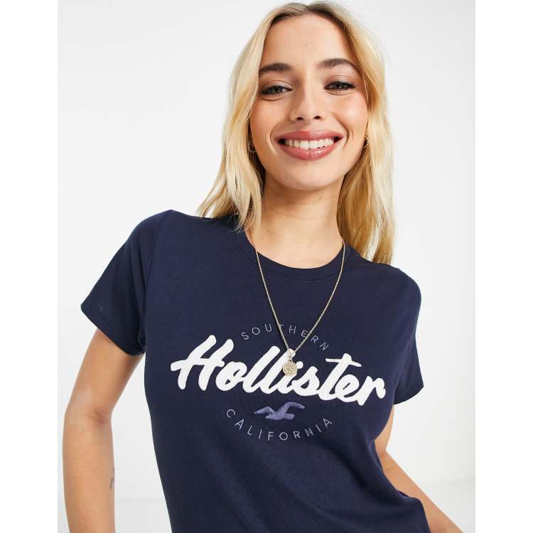 Hollister Logo T Shirt in Navy ASOS