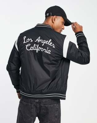 Hollister logo varsity bomber jacket in black