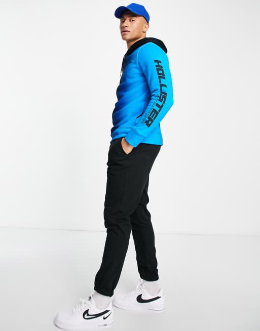Hollister logo vertical ombre hoodie in black blue