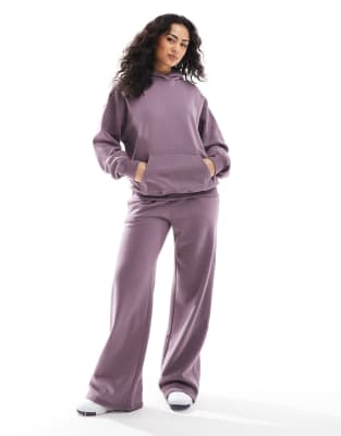 logo wide leg sweatpants in purple - part of a set-Brown