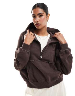 Hollister logo zip through sweat top in chocolate