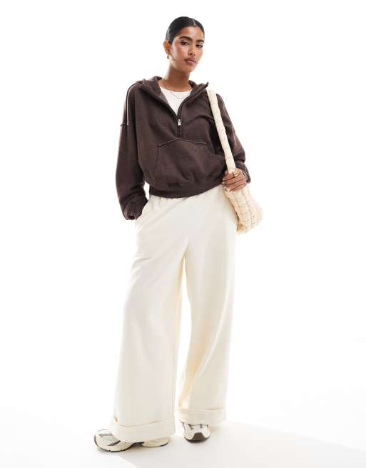 Hollister logo zip through sweat top in chocolate ASOS