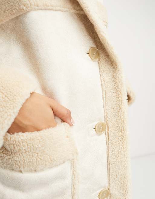 Hollister long faux shearling coat in cream