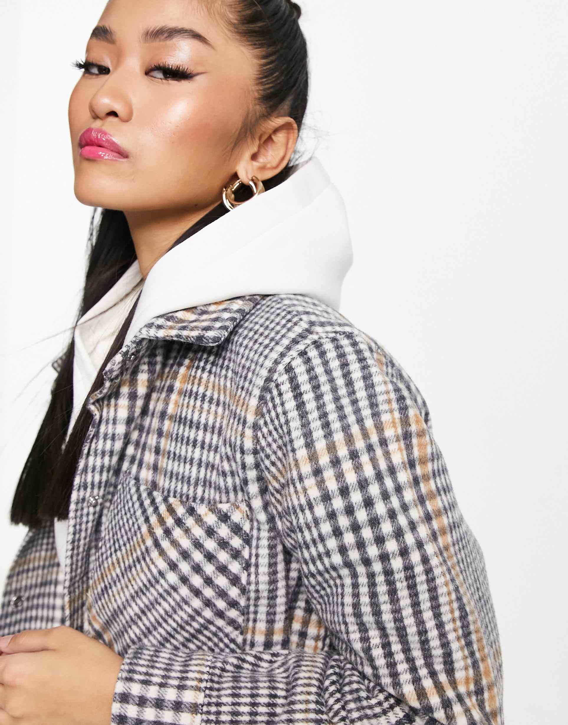 Hollister long shacket in black plaid view 3