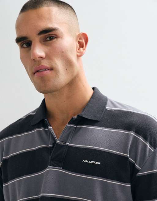 Hollister long sleeve 2 in 1 polo t-shirt in black stripe, 2 of 5