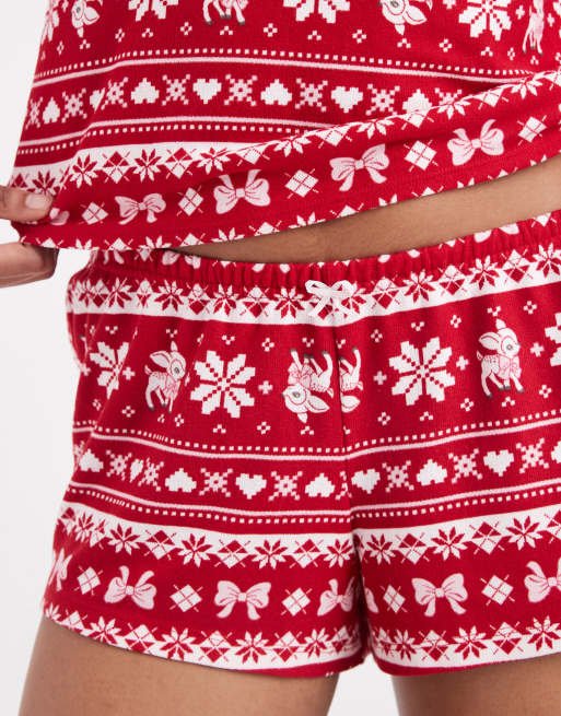 Hollister long sleeve and shorts pyjama set in red fairisle, 3 of 4