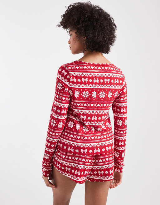 Hollister long sleeve and shorts pyjama set in red fairisle, 4 of 4