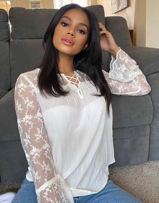 Hollister white lace top top
