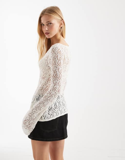 Hollister long sleeve boho babydoll top in cream, 2 of 4