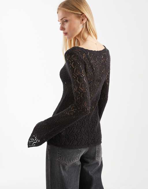 Hollister long sleeve boho babydoll top in dark grey, 3 of 4