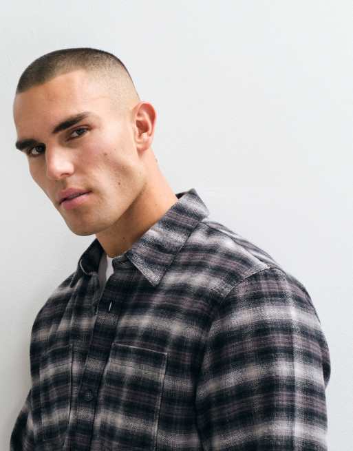 Hollister long sleeve brushed flanned shirt in black plaid, 2 of 5