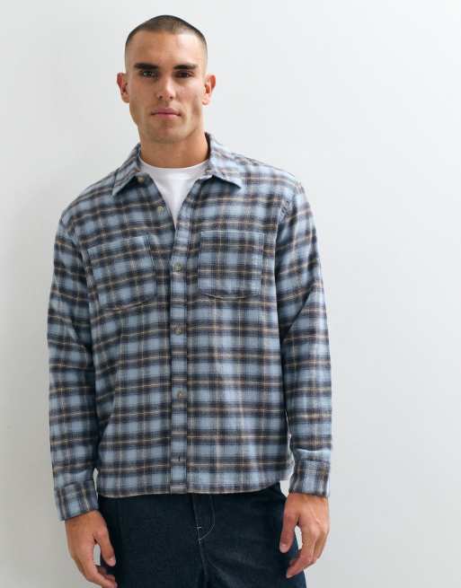 Hollister long sleeve brushed flanned shirt in blue plaid, 1 of 5