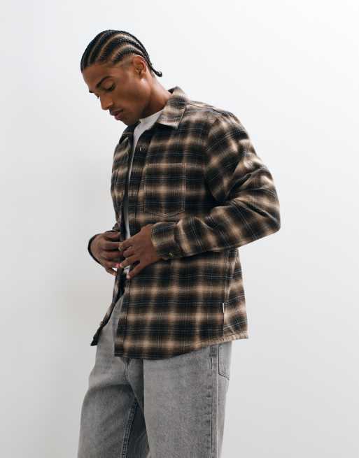 Hollister long sleeve brushed flanned shirt in khaki plaid, 3 of 5
