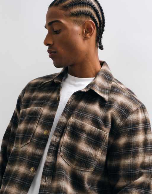 Hollister long sleeve brushed flanned shirt in khaki plaid, 5 of 5