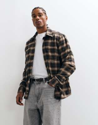 Hollister long sleeve brushed flannel shirt in khaki plaid