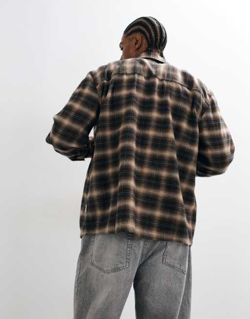 Hollister long sleeve brushed flannel shirt in khaki plaid, 2 of 5