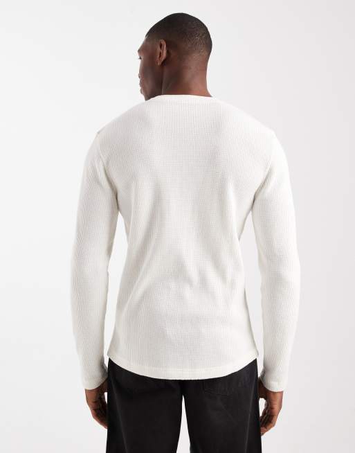 Hollister long sleeve button detail graphic T-shirt in white, 3 of 5