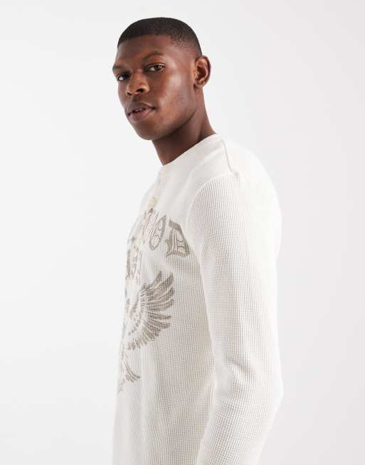 Hollister long sleeve button detail graphic T-shirt in white, 4 of 5