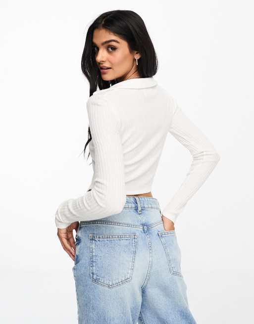 Hollister long sleeve button polo shirt in white ASOS