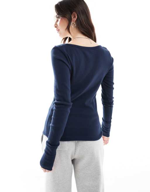 Hollister long sleeve button up top in navy