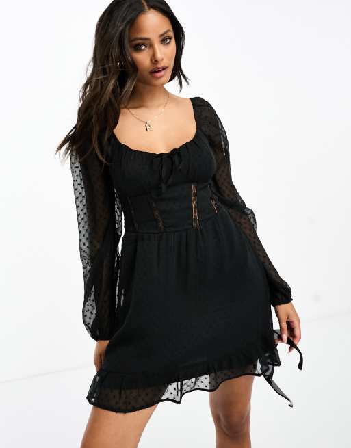 Hollister Co. PRETTY CORSET DRESS - Cocktail dress / Party dress - black  lace/grey - Zalando.de