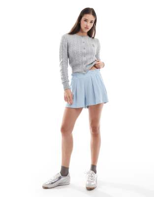 Hollister Long Sleeve Crew Neck Cardigan With Emroidery Detail In Gray