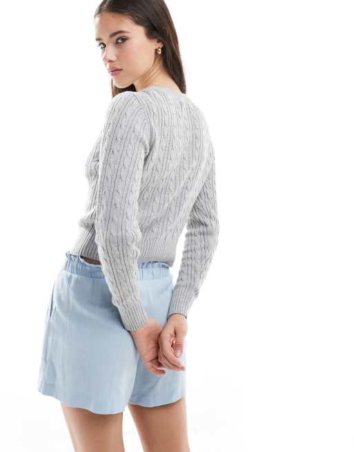 Hollister long sleeve crew neck cardigan with emroidery detail in