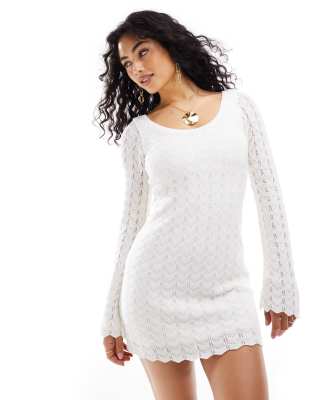 Hollister long sleeve crochet mini dress in white with support bra