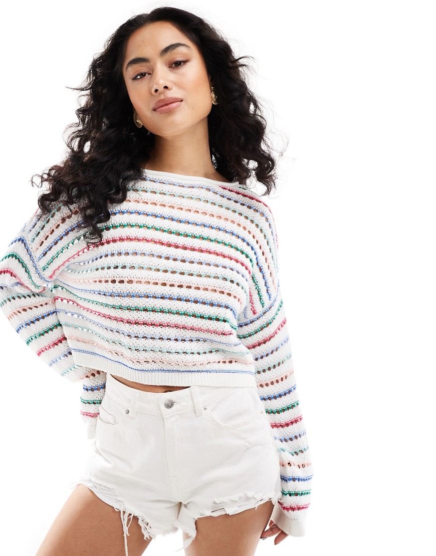 Hollister long sleeve crochet striped jumper in multi