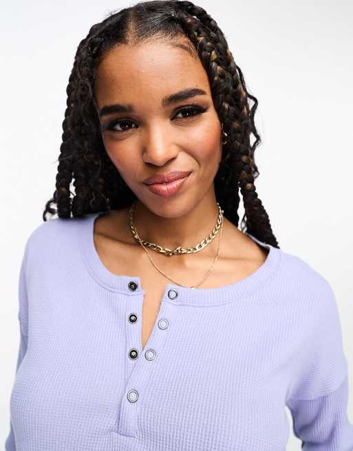 Hollister long sleeve easy waffle henley in grey blue