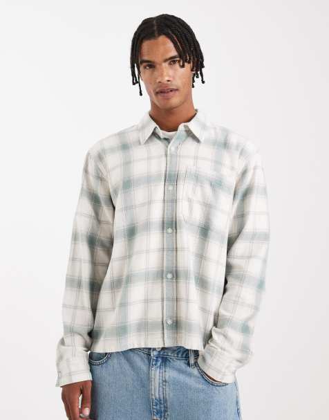 Hollister long sleeve flannel shirt in green check - view 1