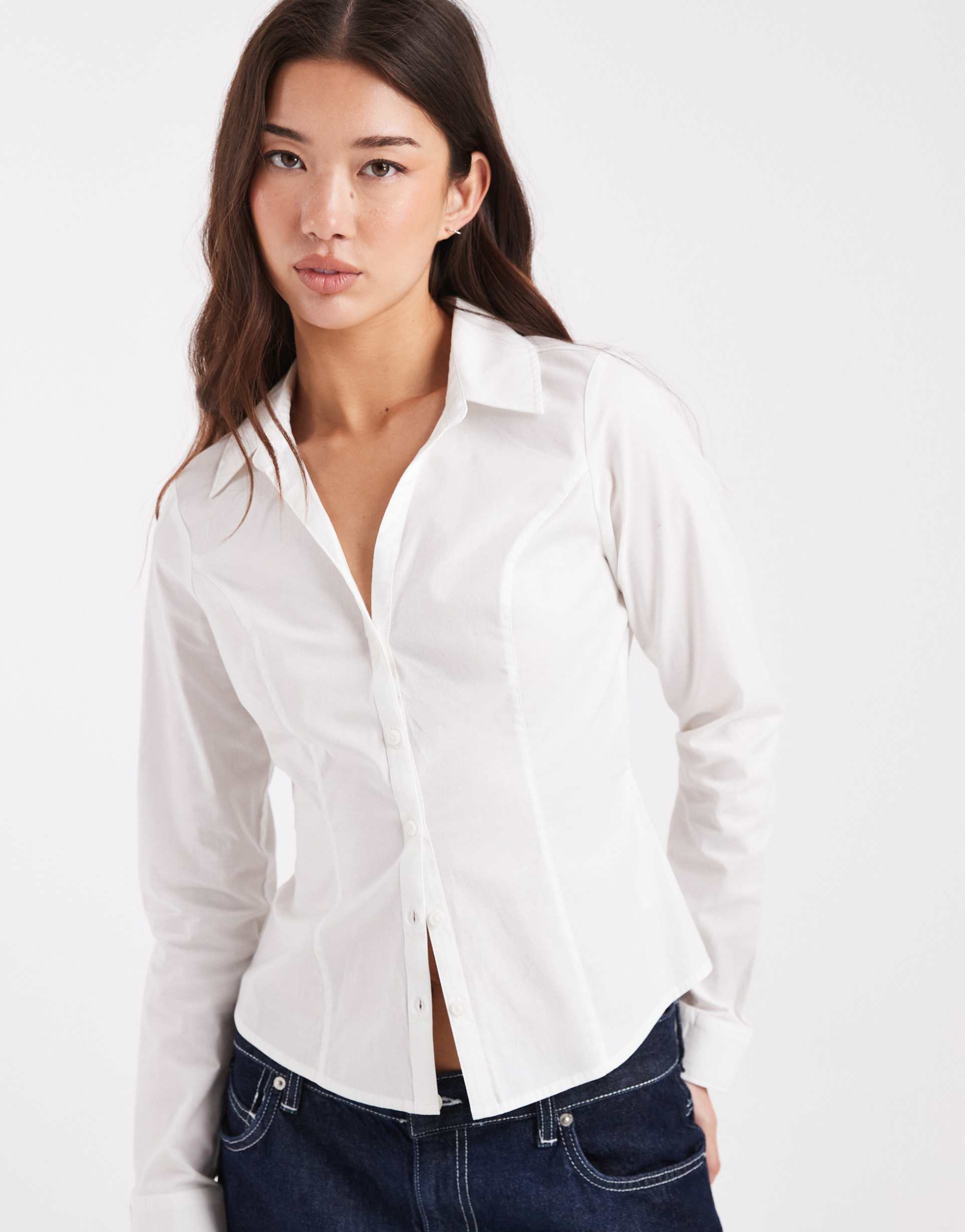 hollister long sleeve flared cuffs tie waist shirt in white
