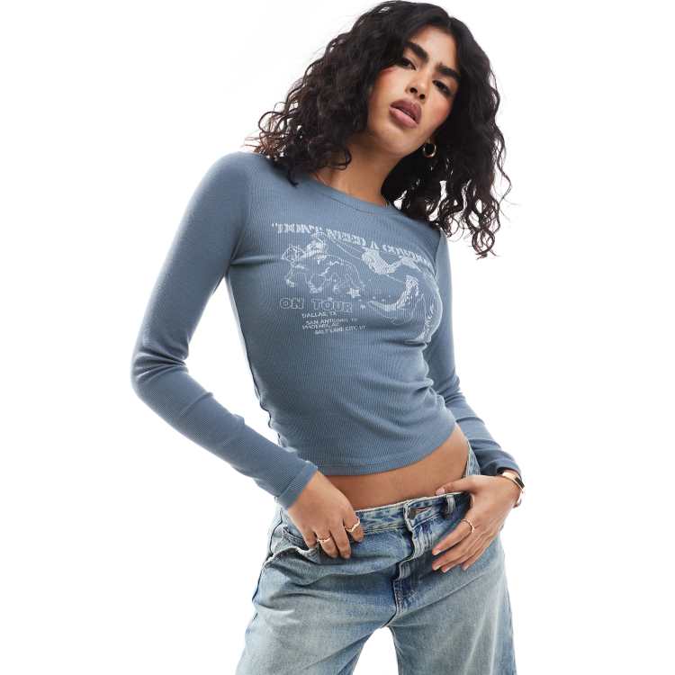 Hollister long sleeve graphic baby t shirt in grey ASOS