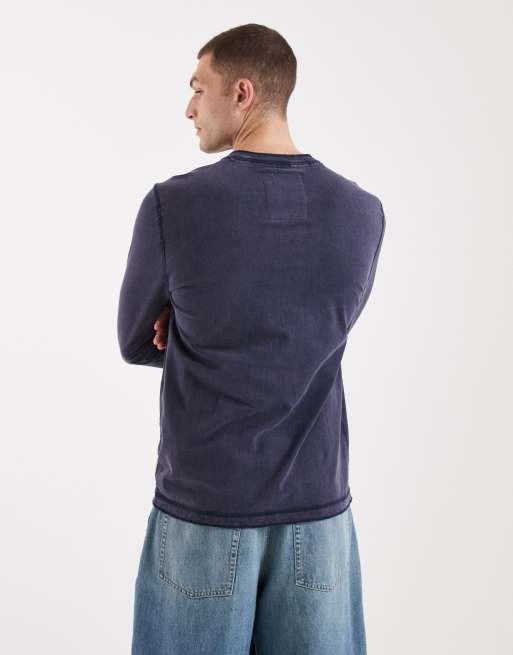 Hollister long sleeve henley top in navy | ASOS