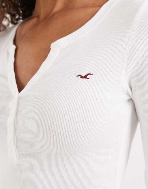 Hollister long sleeve henley top in white, 2 of 4