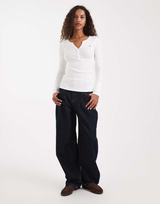 Hollister long sleeve henley top in white | ASOS