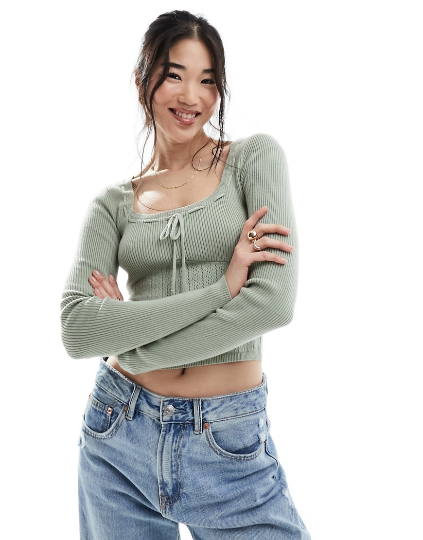Hollister long sleeve knitted top in green