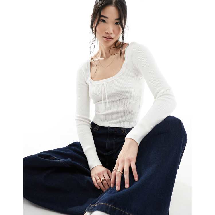 Hollister long sleeve knitted top in white | ASOS