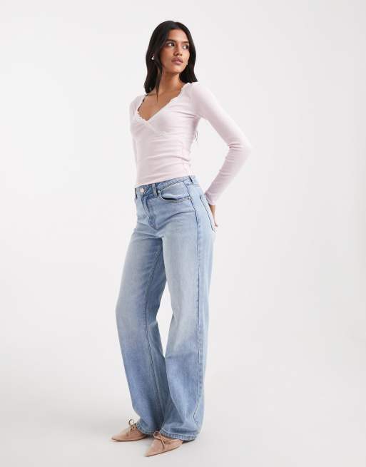 Hollister long sleeve lace trim top in pink