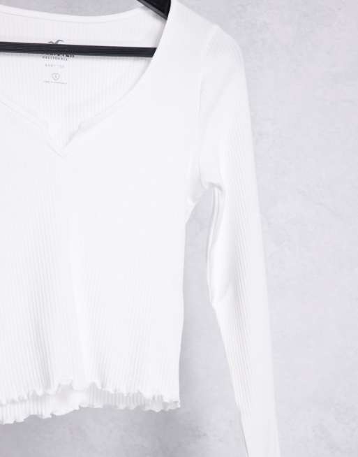 Hollister white long sleeve top best sale