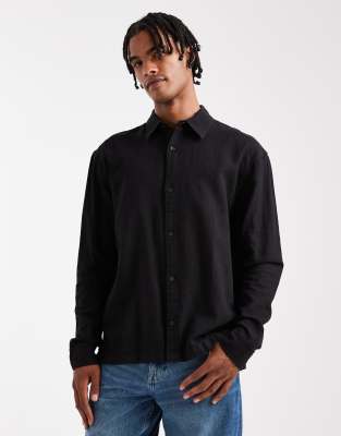 long sleeve linen blend shirt in black