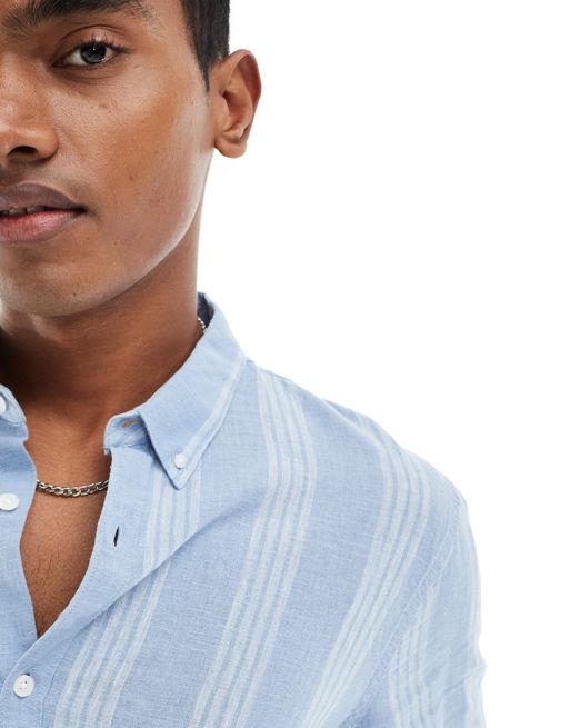 Hollister Long Sleeve Button Shirt Men's XL White Blue Striped